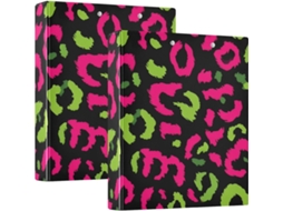 Pasta escolar de 3,8 cm com estampa de leopardo verde claro, 3 argolas com bolsos, embalagem com 1 ou 2 unidades, capa rígida