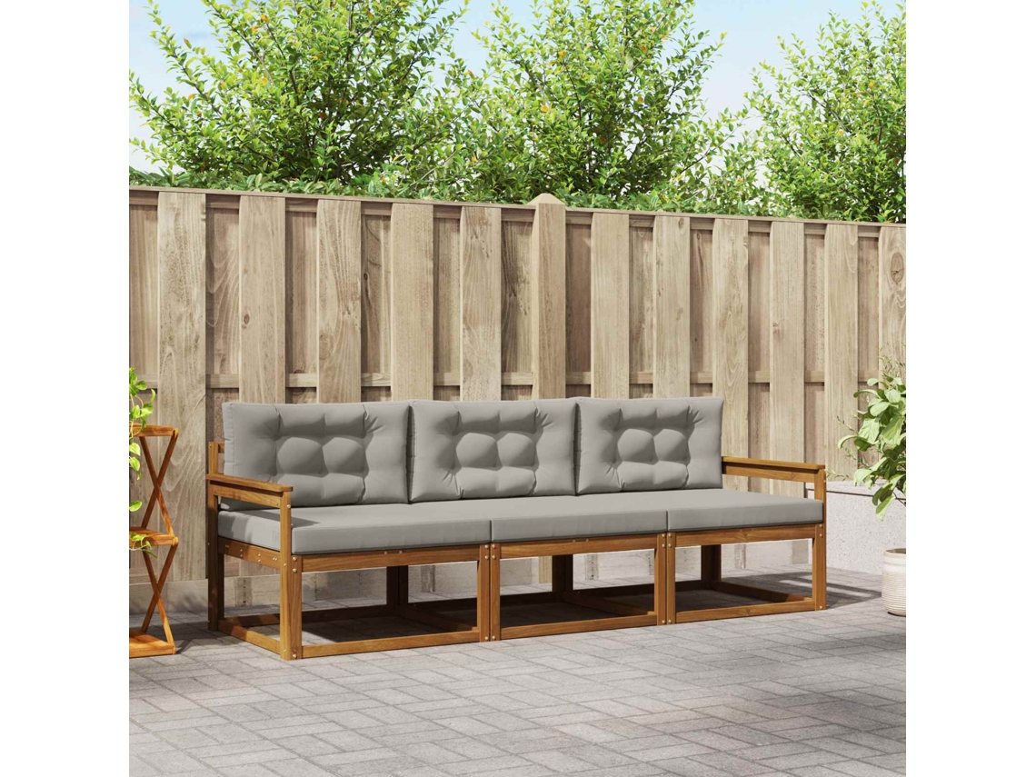 Vidaxl Conjunto De Sofás Para Exterior 3 Unid. Cinza Natural E Claro