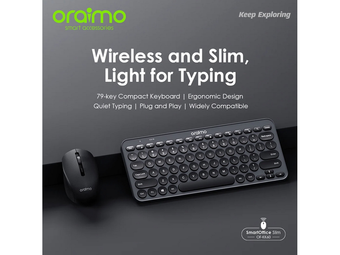 Aetheria oraimo Smartoffice Slim Teclado e Mouse Sem Fio Combo com Mecanismo de Tesoura Silencioso