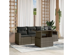 Vidaxl 5 Pcs Conjunto Sofás De Jardim C/ Almofadões Vime Pe Cinzento