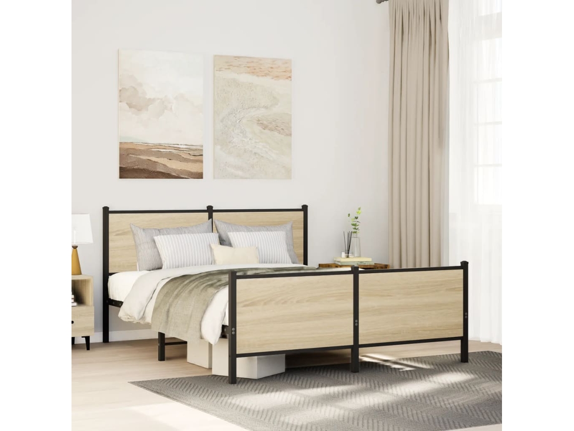 Vidaxl Estrutura De Cama Sem Colchão 140x200 Cm Metal Carvalho Sonoma