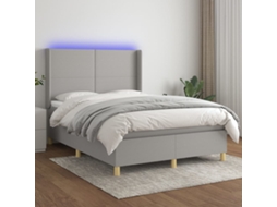 Cama Box Spring C/ Colchão E Led 140x190 Cm Tecido Cinza-claro