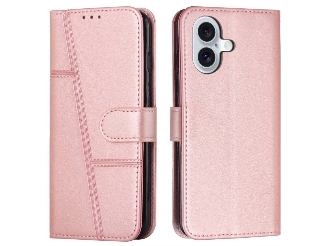 Capa Em Couro Pu, Para Apple Iphone 16 Plus Ouro Rosa