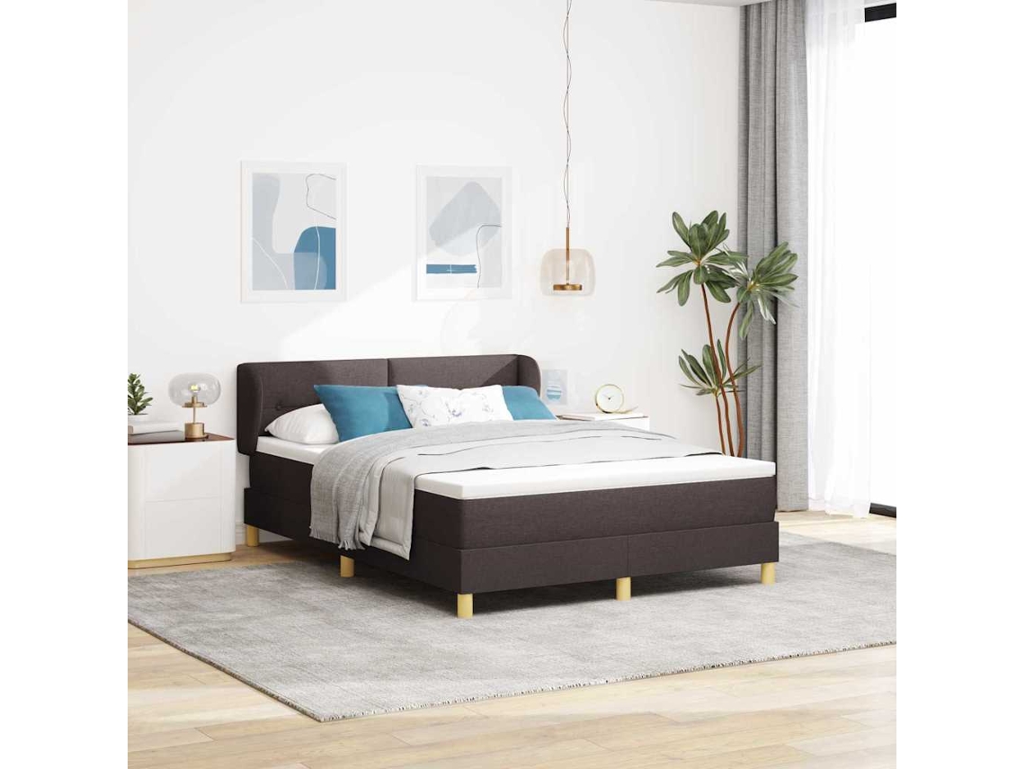 Vidaxl Cama Box Com Cabeceira Marrom Escuro 140 X 200 Cm Tecido