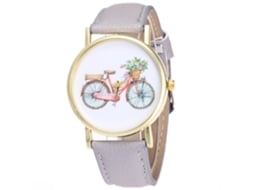 Relógio de casal de quartzo com pulseira de couro PU para homens e mulheres, cinza.