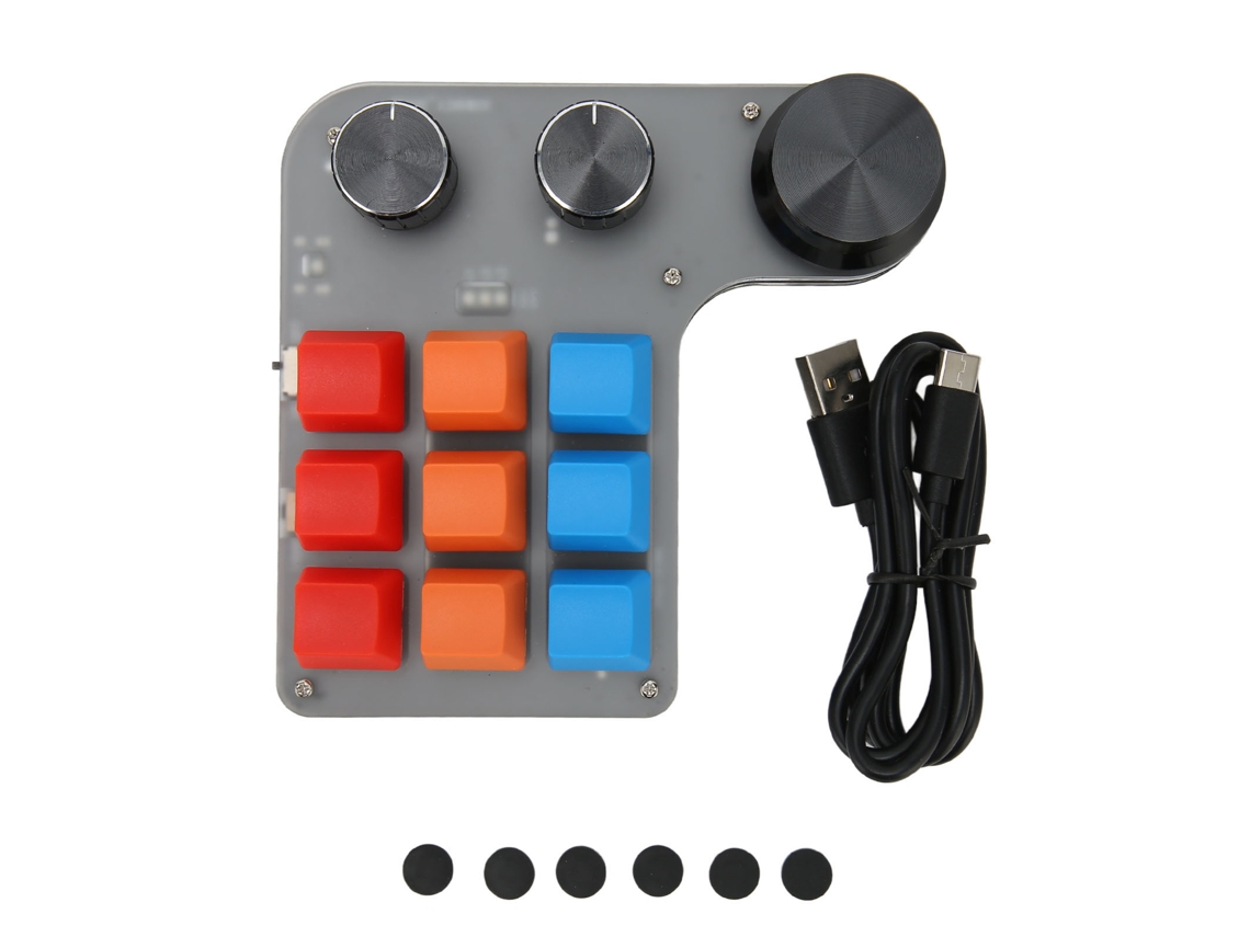 Teclado Mecânico Programável de Uma Mão com Macros, 9 Teclas e 3 Botões, USB, Bluetooth, RGB para Jogos e Escritório S/MARCA
