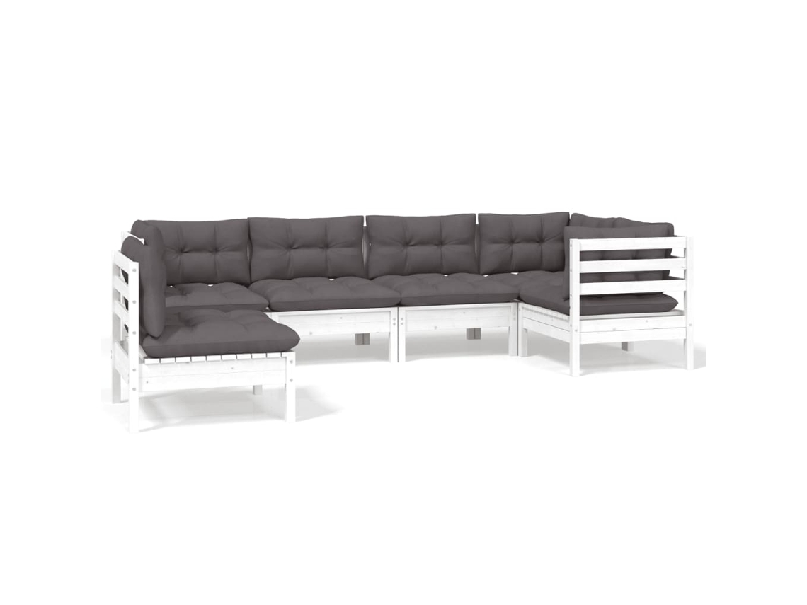 Conjunto de 6 Lounge de Jardim com Almofadões Pinho Branco MAISON EXCLUSIVE