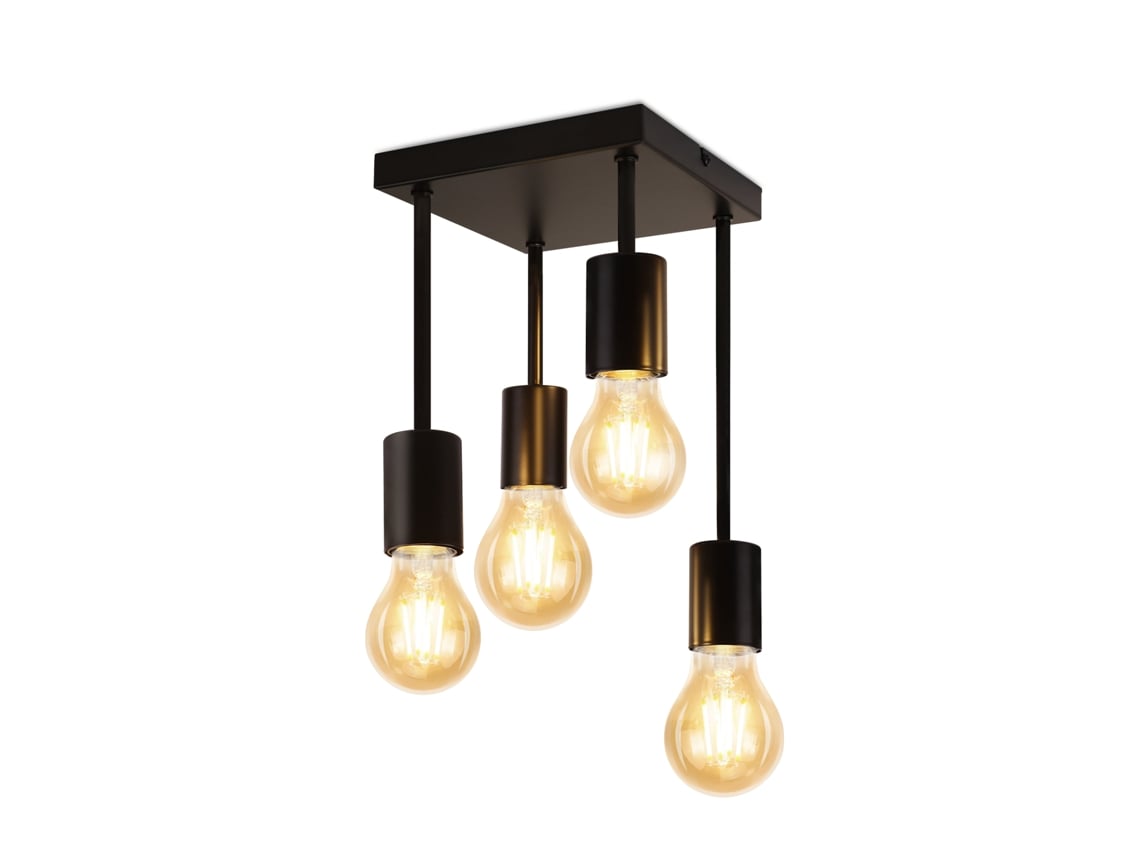 Plafon Preto Vintage E27 4 Lâmpadas Retro de Metal Sem Lâmpadas NETTLIFE