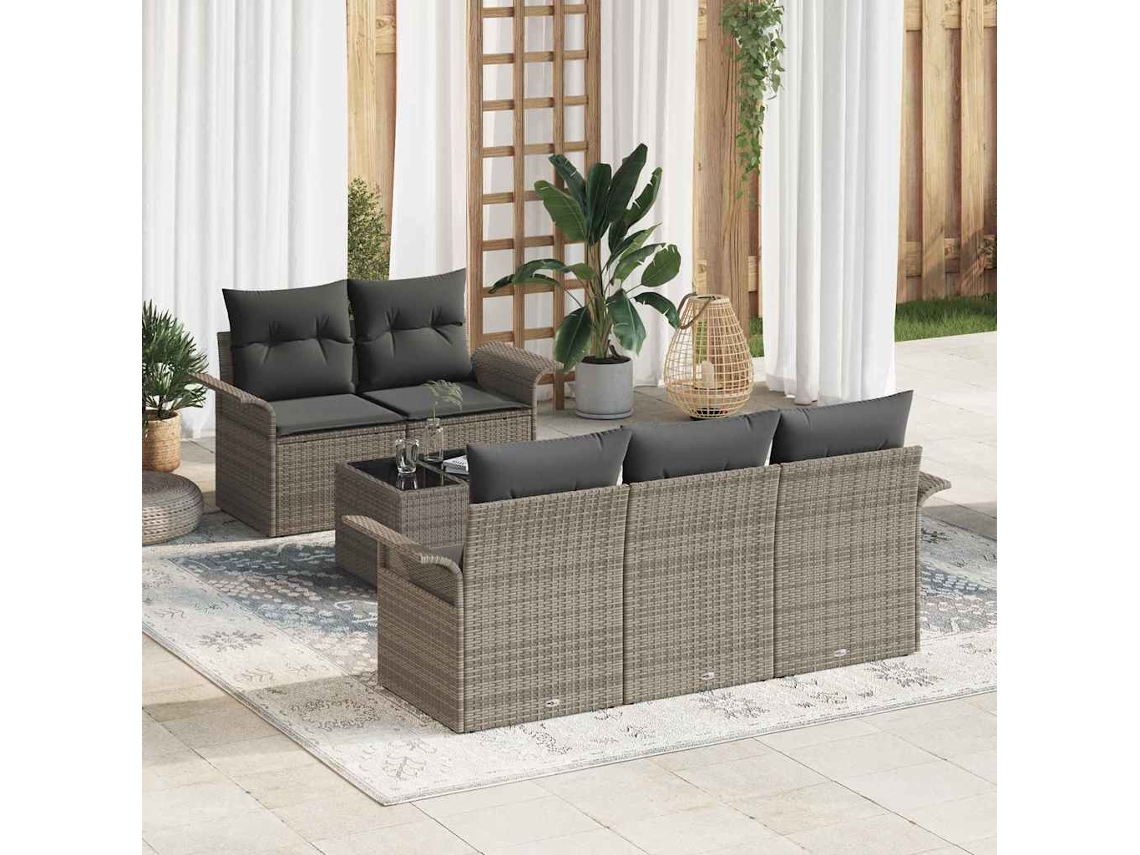 Vidaxl Conjunto De Sofás 6 Unid. Cinzeto Vime Pe