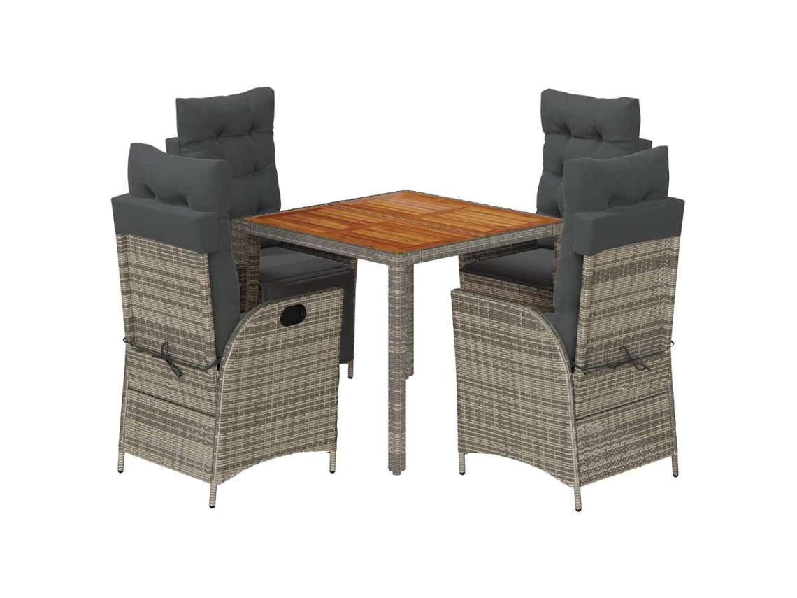 Conjunto 5 de jantar p/ jardim c/ almofadões VIDAXL vime PE cinza