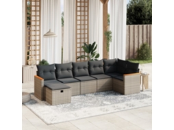 Vidaxl 7 Pcs Conjunto Sofás P/ Jardim C/ Almofadões Vime Pe Cinzento