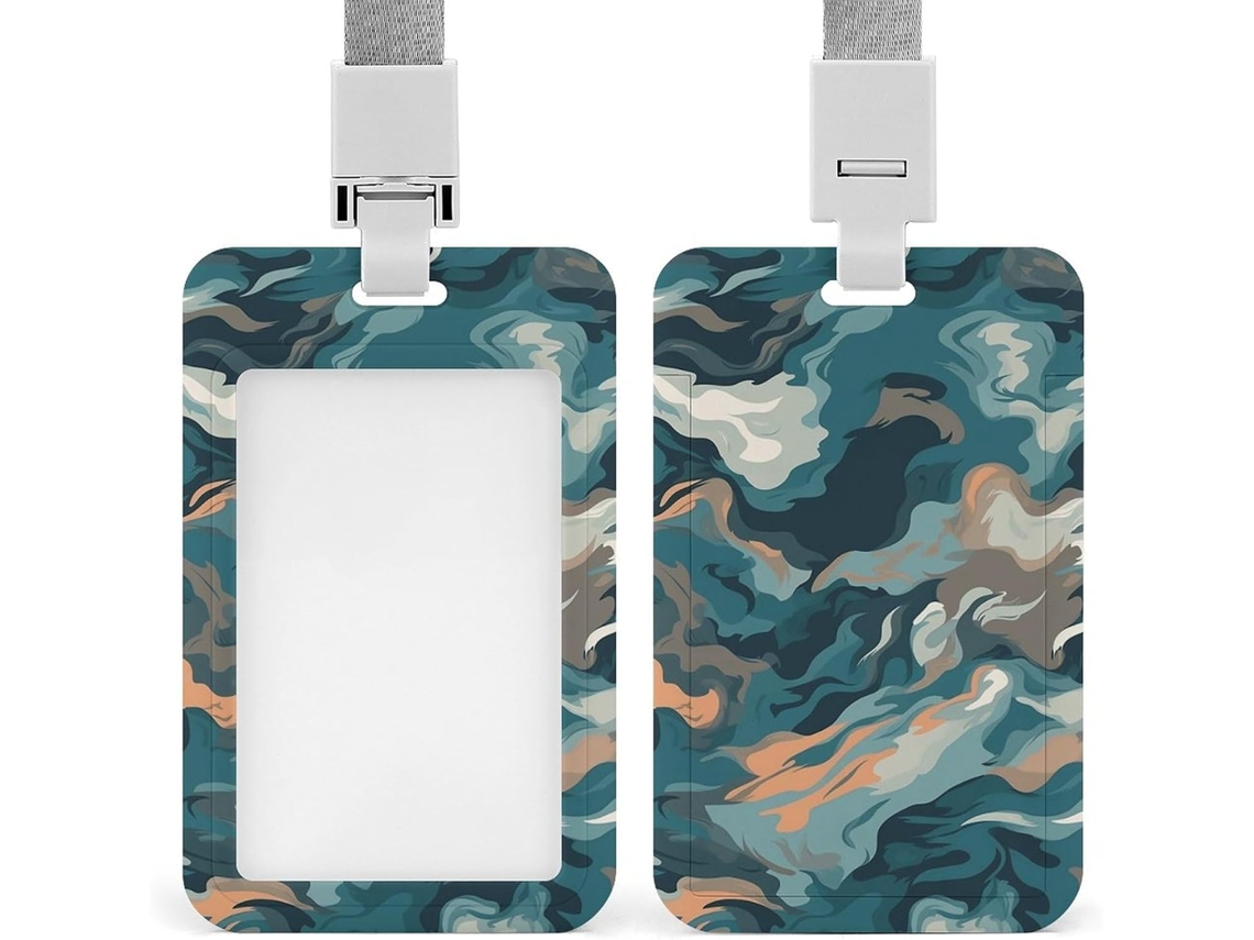 Porta Crachá Com Cordão, Estampa Camuflada Azul, Porta Crachá, Porta Crachá, Capa Protetora de Cartão Vertical