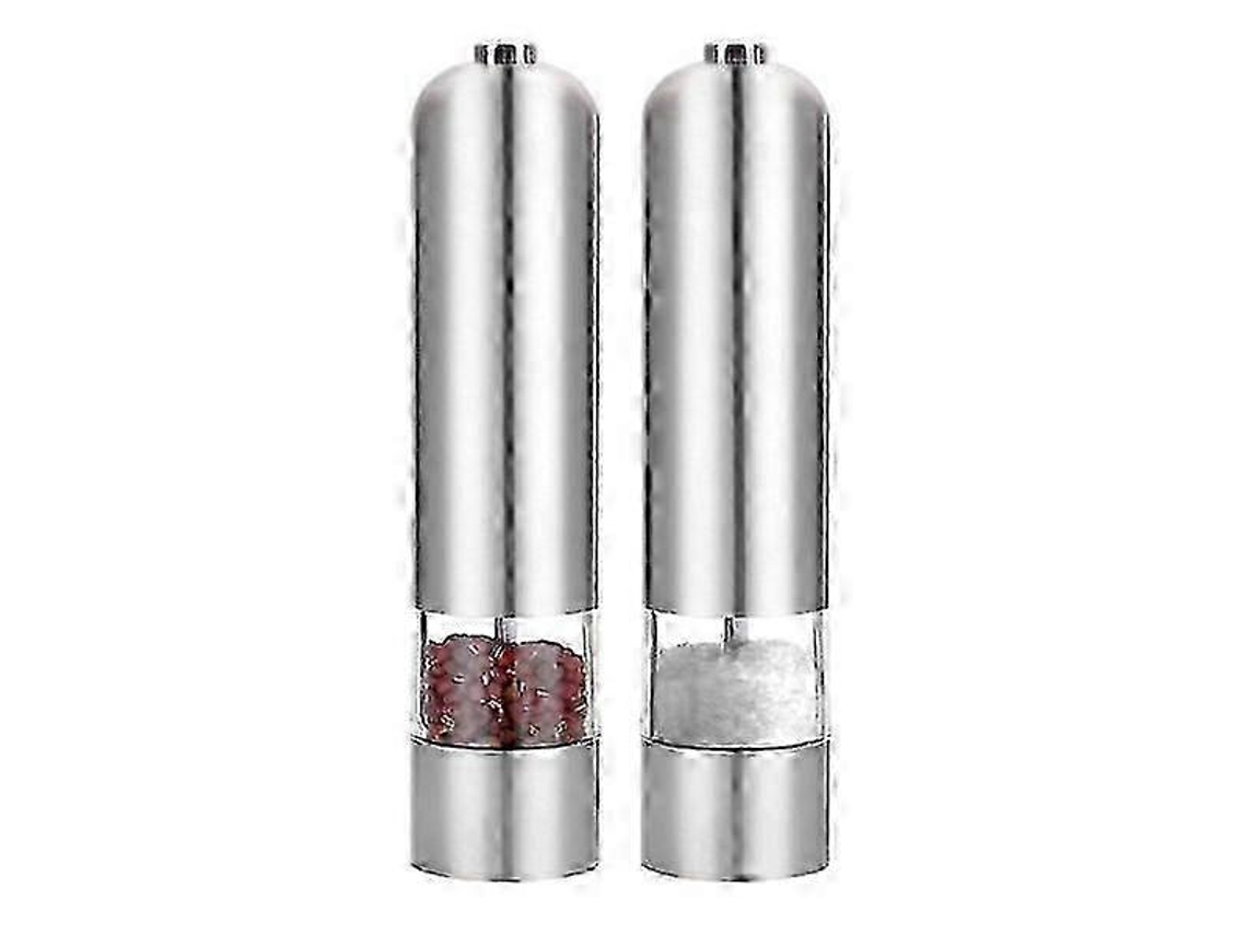 Pacote De 2 Moinhos Elétricos De Sal E Pimenta Em Prata Inox Nostalgia88