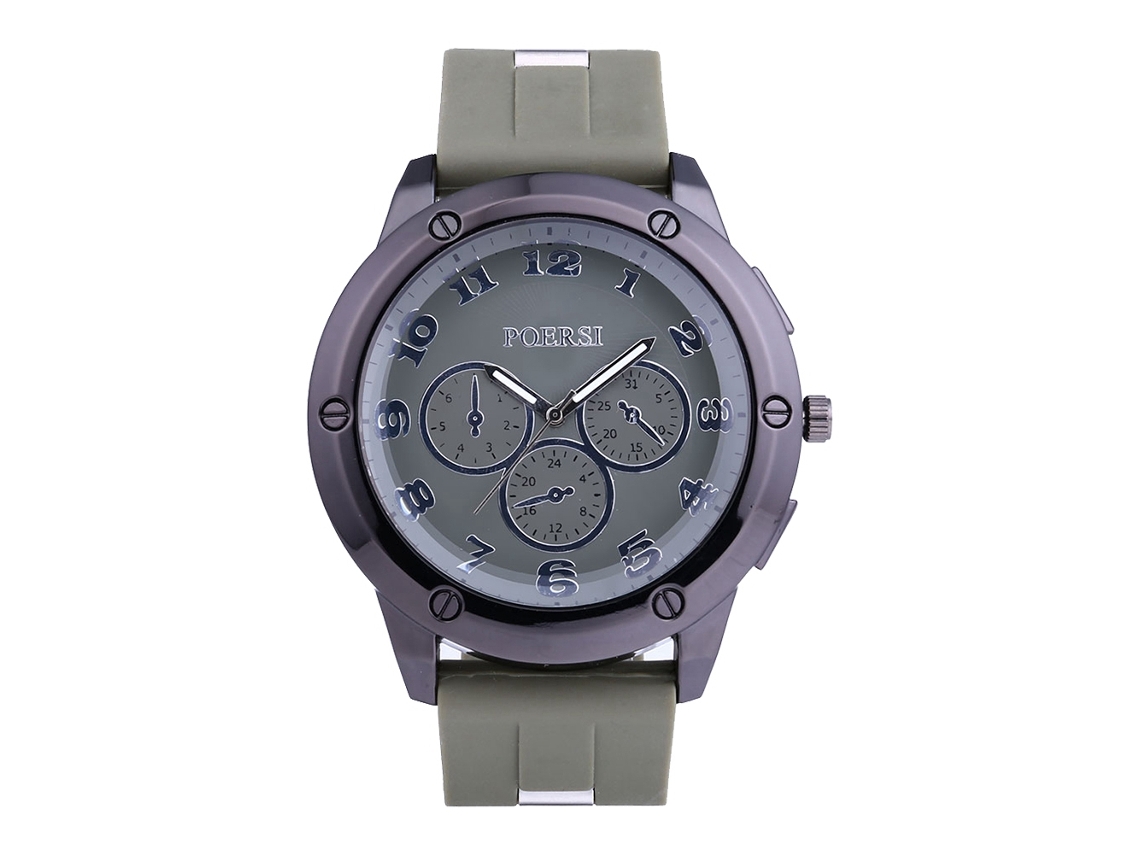 Relógio de Pulso Masculino Casual de Quartzo com Pulseira de Silicone Mostrador Redondo Verde Militar
