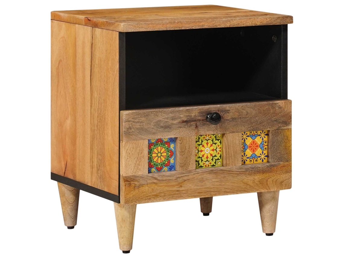 Conjunto 1 Mesa-de-cabeceira Vidaxl Castanho Madeira De Mangueira Maciça (40 X 33 X 46 Cm)