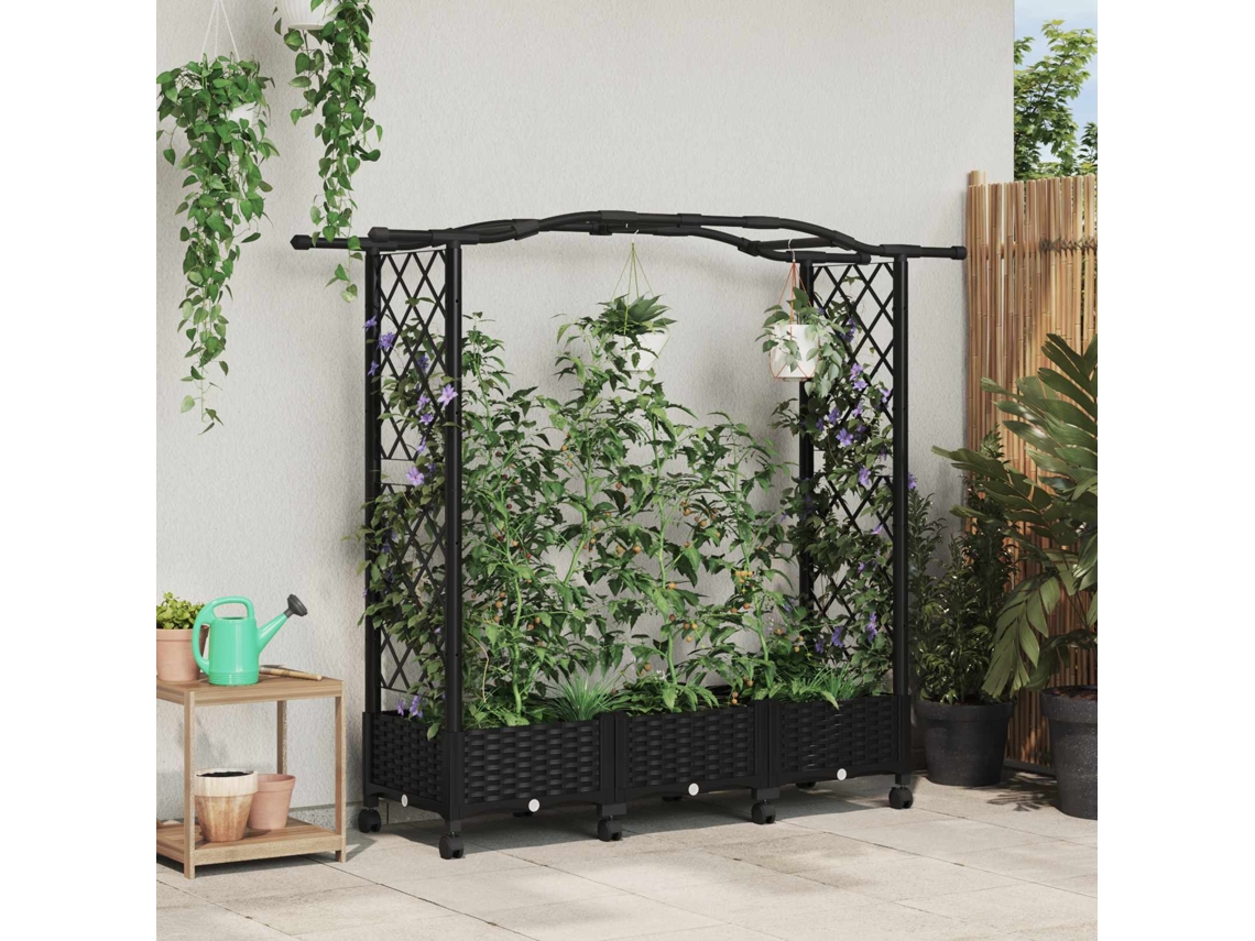 Vidaxl Cama Elevada Com Treliça E Telhado Preto 169 X 40 X 129 Cm Pp