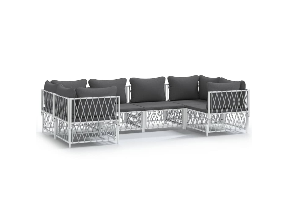 Maison Exclusive - 6 Pcs Conjunto Lounge De Jardim Com Almofadões Aço Branco