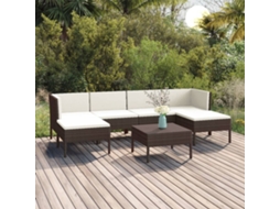 Vidaxl 7 Pcs Conjunto Lounge Jardim C/ Almofadões Vime Pe Castanho