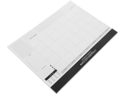 Agenda mensal em papel branco, sem data, ideal para organização pessoal.