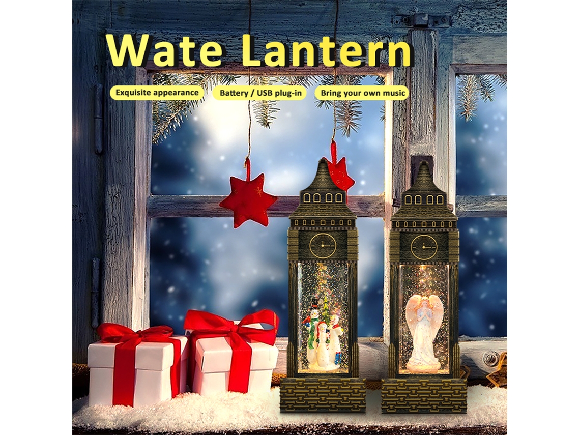 Lâmpada de Neve Musical com Luzes e Glitter para Decoração de Natal com Timer e Bateria | S/MARCA