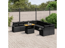 Vidaxl 11 Pcs Conjunto Sofás De Jardim C/ Almofadões Vime Pe Preto