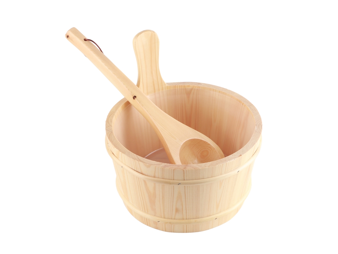 Conjunto de Balde e Concha de Madeira Natural para Sauna Spa Acessórios de Banho S/MARCA