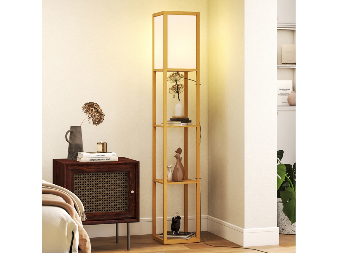 Luminária De Chão Com Prateleiras, Lâmpada E27, Para Sala De Estar, Quarto, Escritório, Cor Natural.
