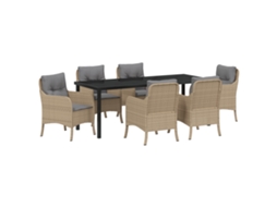 Conjunto 7 Conjunto De Jardim Vidaxl Bege Vime Pe (200 X 80 X 73 Cm)