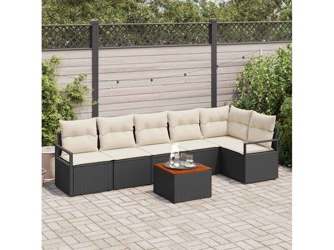 Vidaxl Conjunto de Sofá de Jardim com Almofada 7 Pcs Preto Vime Pe