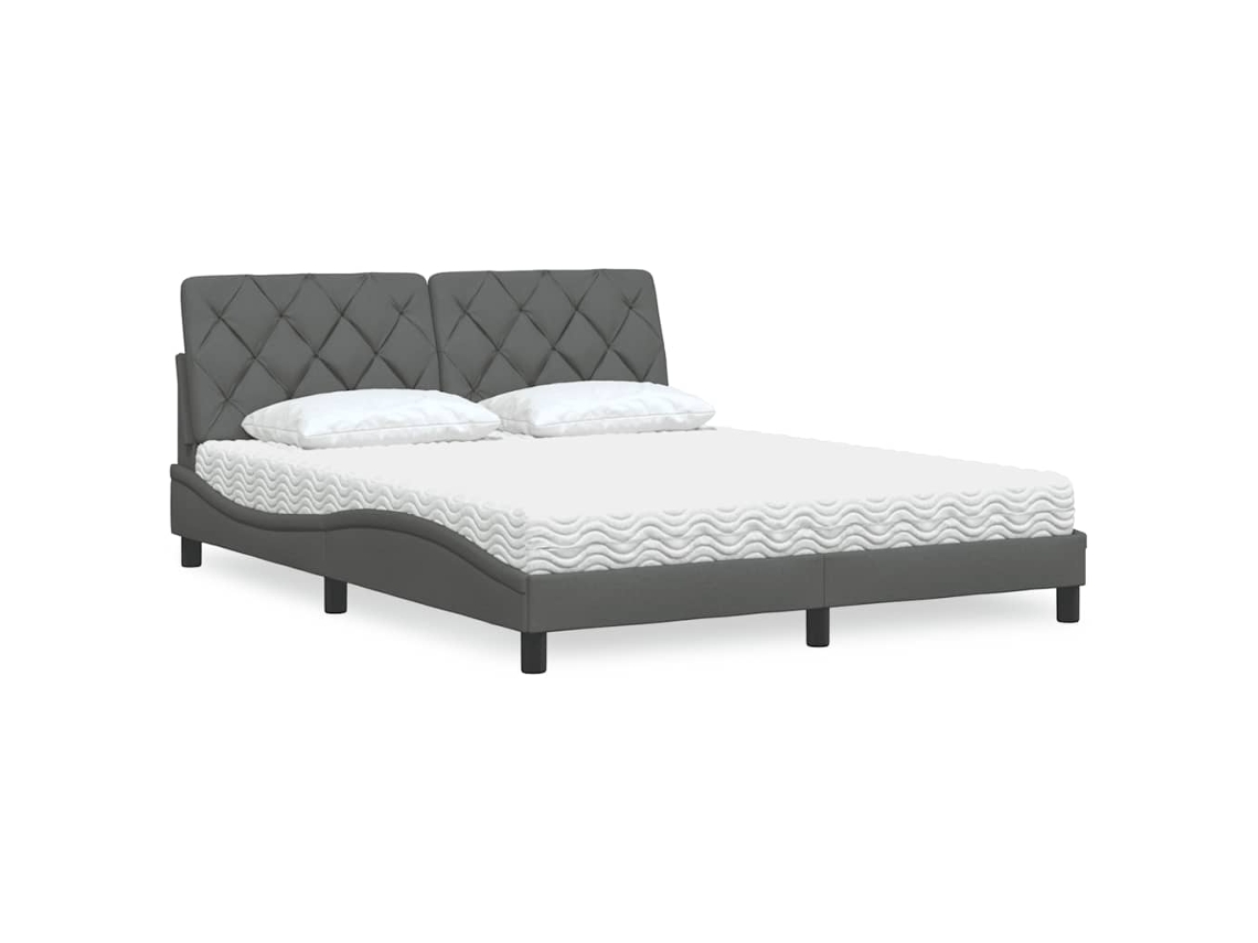 Vidaxl Cama Com Colchão 160x200 Cm Tecido Cinzento-escuro