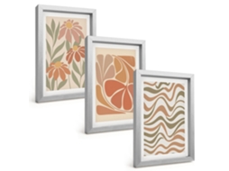 Um Conjunto De Imagens Decorativas Em Uma Molduraflores Abstratas Em Tons Pastel Moldura Prateada Pinturas De Quarto Espelharte (3 Peças 20x30 Cm)