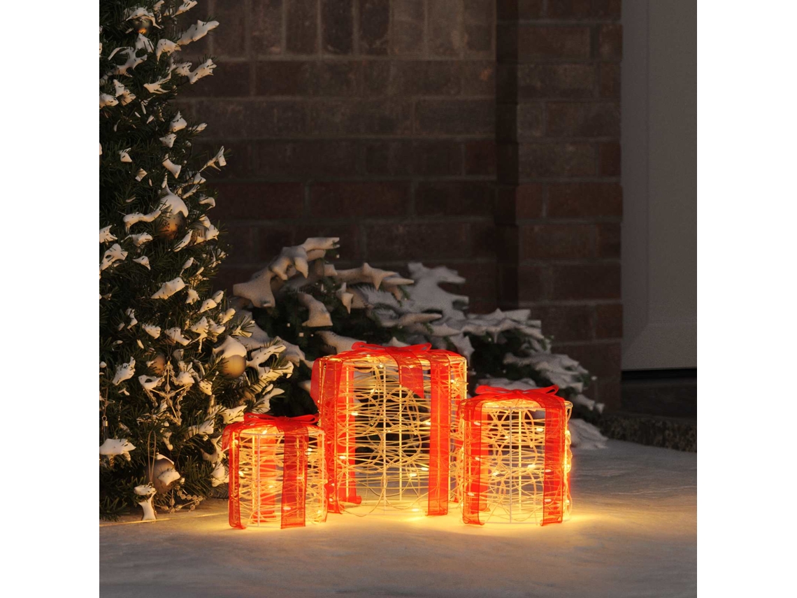 Vidaxl Decoração Caixa De Presente 3 Unid. 60 Led Branco Quente Acrílo