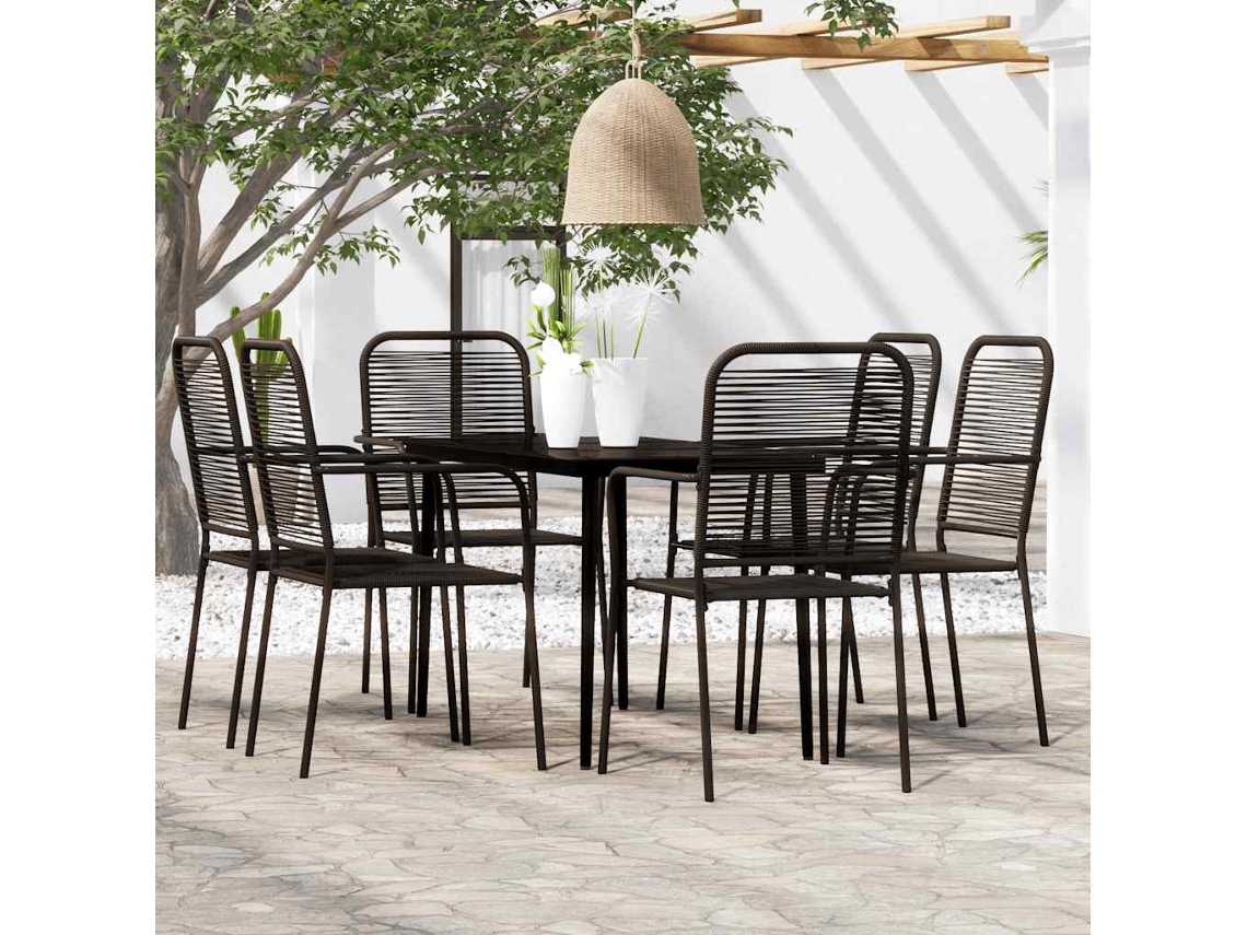 Vidaxl 7 Pcs Conjunto De Jantar Para Jardim Preto