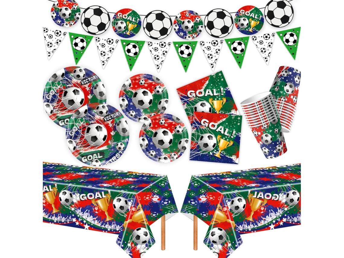 Kit De Decoração Festa Futebol Copa Do Mundo Pratos 7/9 Polegadas Copos Guardanapos Toalha Bandeirinhas Ambiente Esportivo, Ergonômico, U...