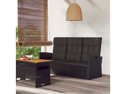Vidaxl Banco De Jardim Reclinável Com Almofadões 173 Cm Vime Pe Preto