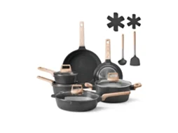 Conjunto de 17 panelas e frigideiras antiaderentes de granito preto Vevor