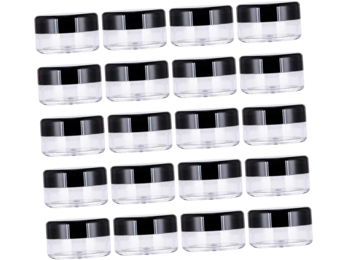 Conjunto De 60 Potes Plásticos Redondos Vazios Com Tampas Para Armazenar Amostras De Cosméticos.