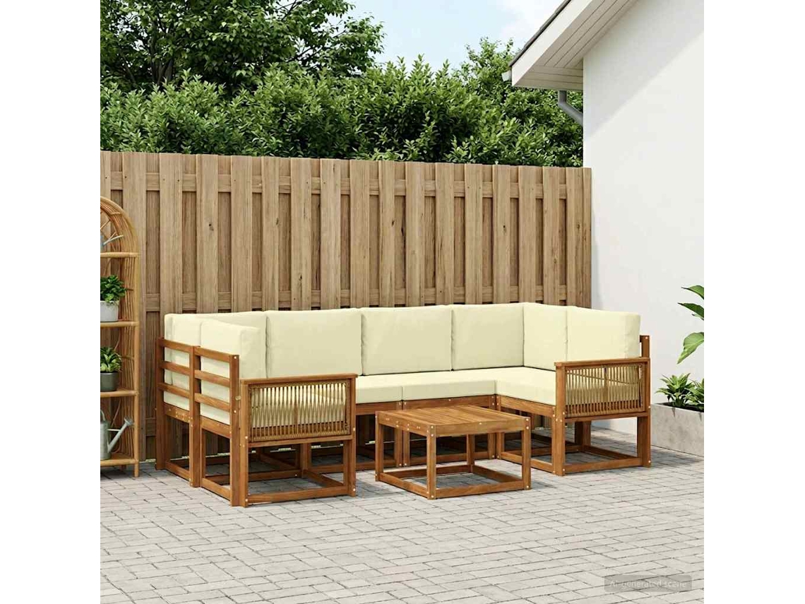 Vidaxl Conjunto De Sofás Para Exterior 7 Unid. Natural E Creme