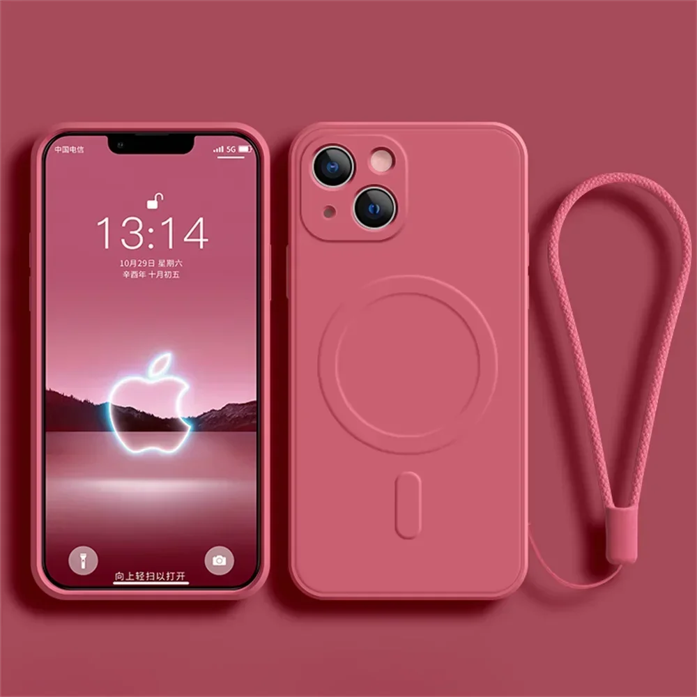 Capa De Silicone Líquido Para Iphone 13 Mini (vermelha), Compatível Com Carregamento Sem Fio Magnético.