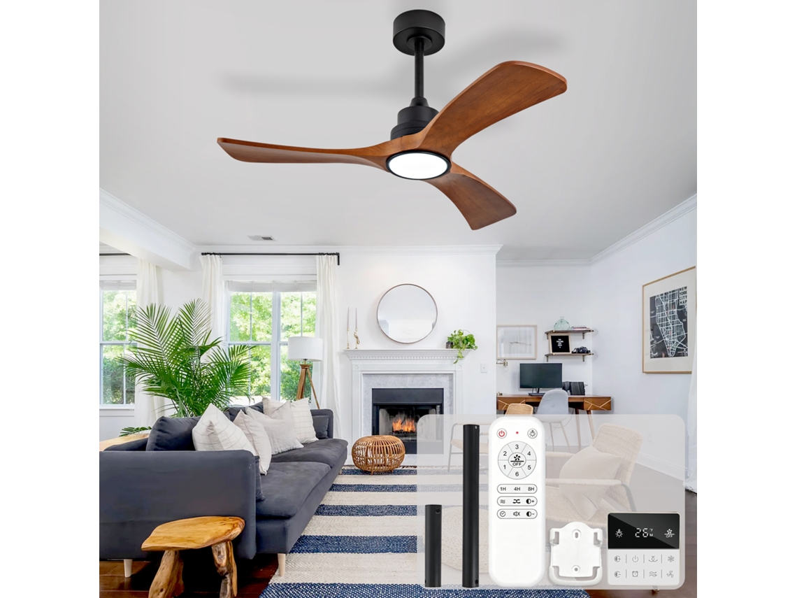 Ventilador De Teto De 42 Polegadas Com Luz, Três Pás De Madeira Maciça, Controle Remoto E Interruptor De Parede, 3cct