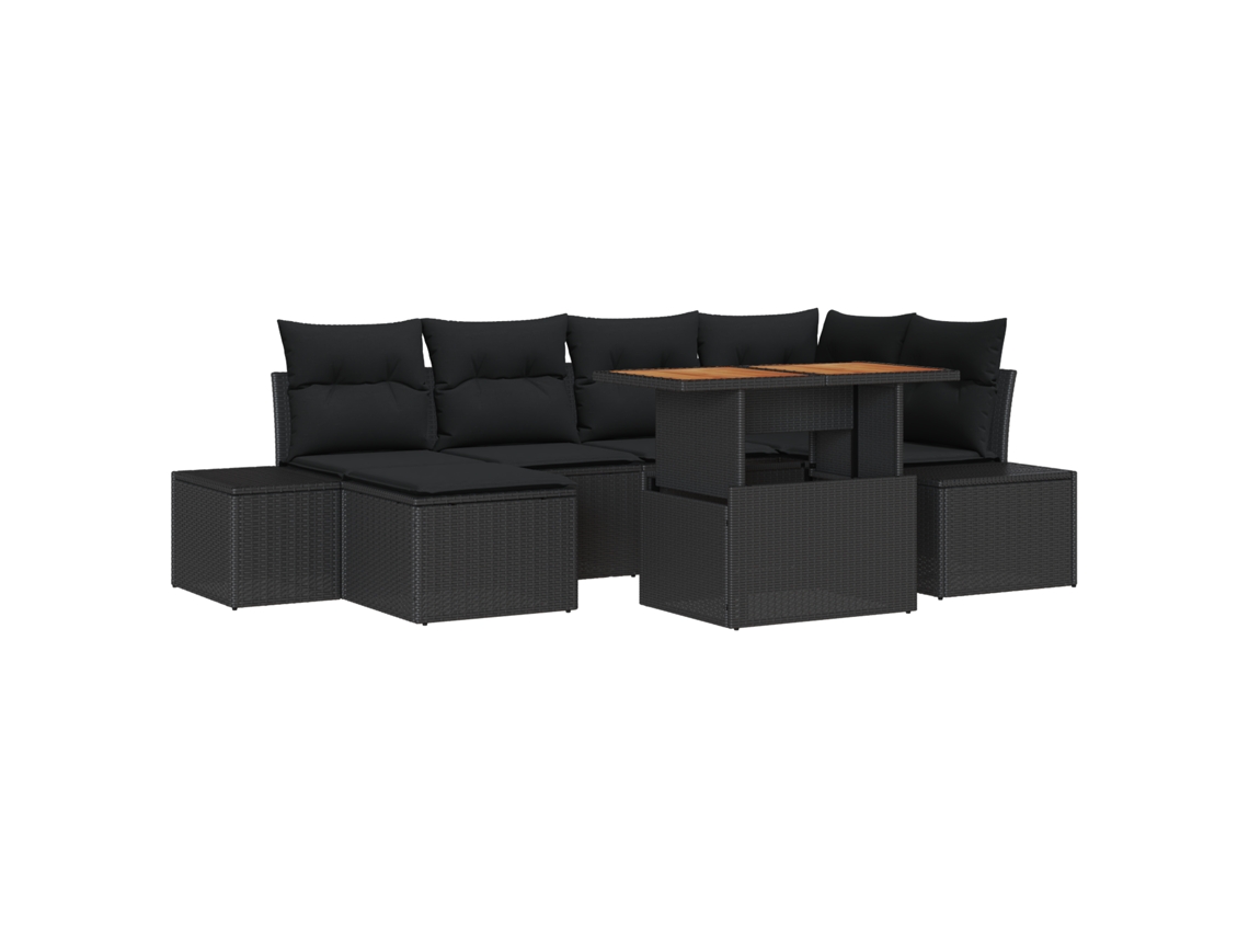 Conjunto 7 Conjunto De Sofá De Jardim Vidaxl Preto Vime Pe (100 X 55 X 73 Cm)
