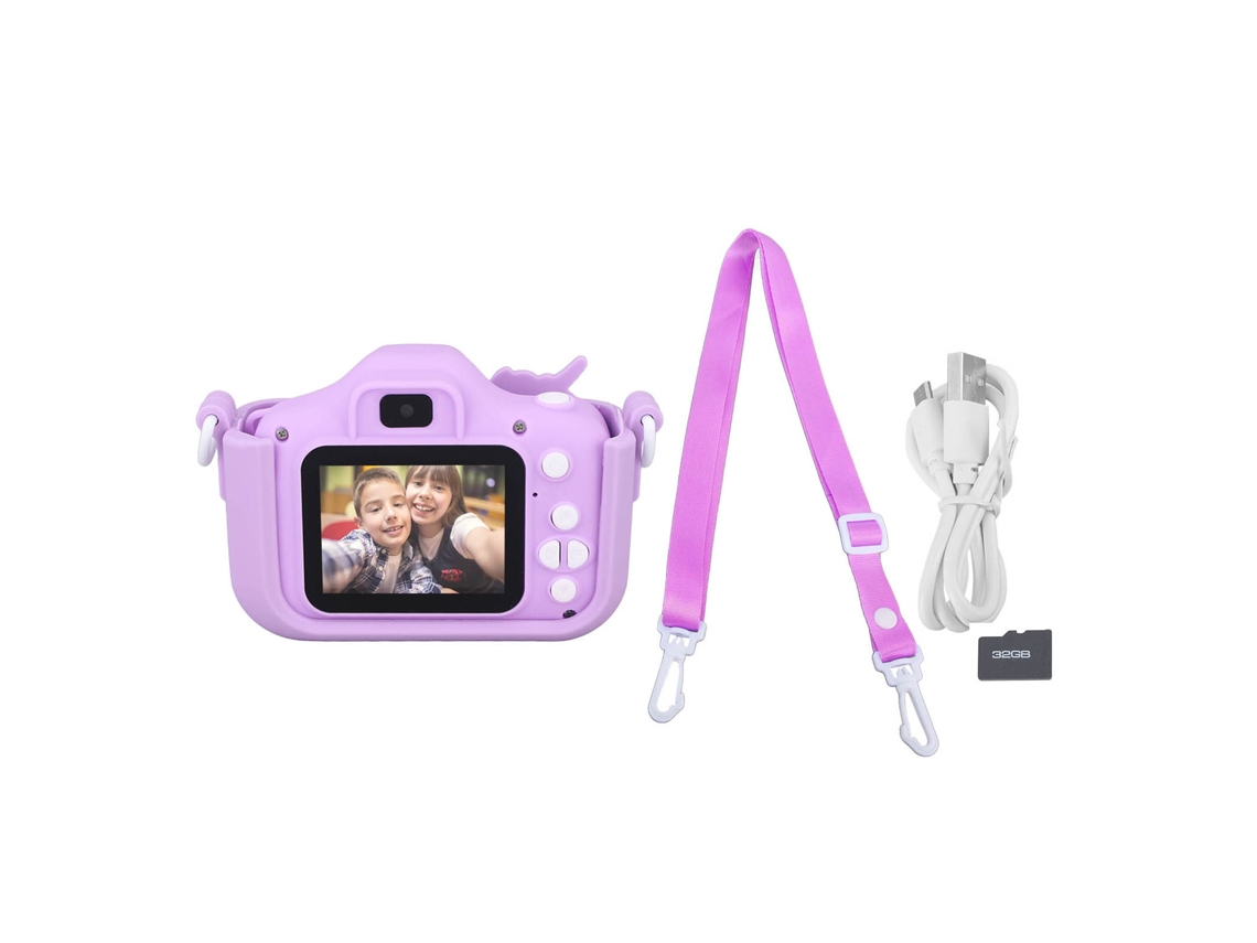 Câmera para Crianças Dual Câmera Tela Ips 2.0 Polegadas Vídeo 1080p Brinquedo com Cartão de Memória 32g Roxo
