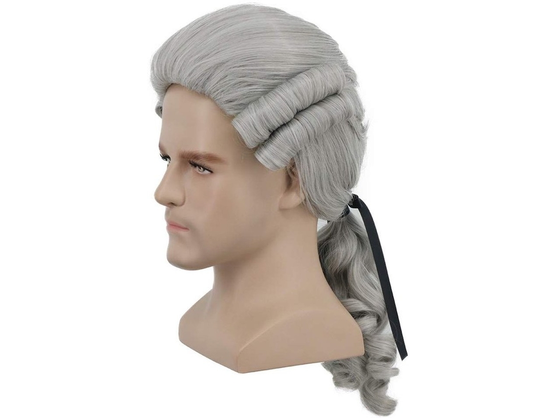 Advocatenpruik Longa Cinzenta - Resistente Ao Aquecimento Fios Sintéticos - Barba Para Homens - Estilo Século Xviii - Inclui Chapinha - Ajustável De T