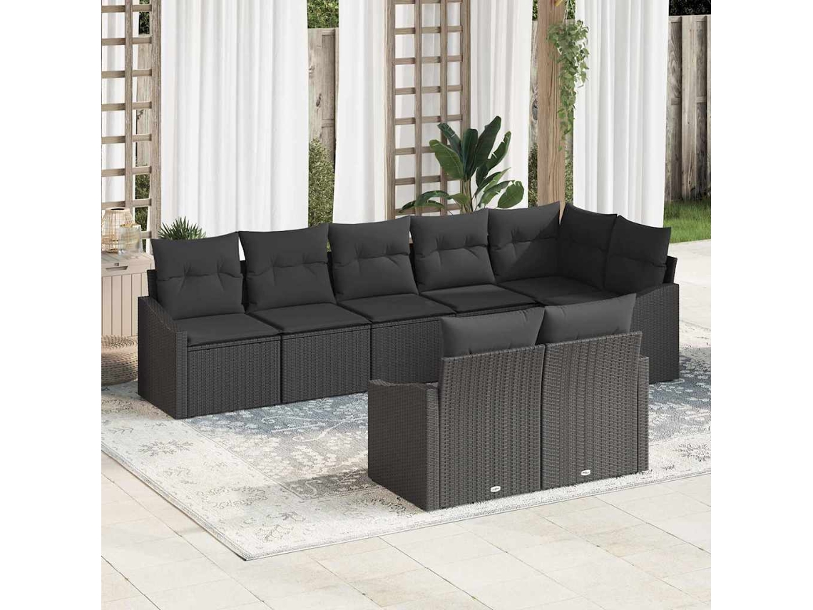 Vidaxl Conjunto De Sofás 8 Unid. Preto Vime Pe