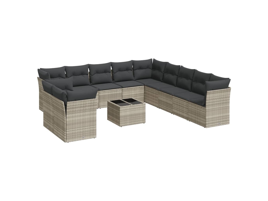 Conjunto de 12 Sofás Jardim com Almofadões Vime Pe Cinzento Claro MAISON EXCLUSIVE (12 pcs)