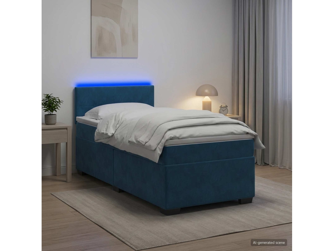 Vidaxl Cama Box Spring Com Colchão E Led Azul 100 X 200 Cm Veludo