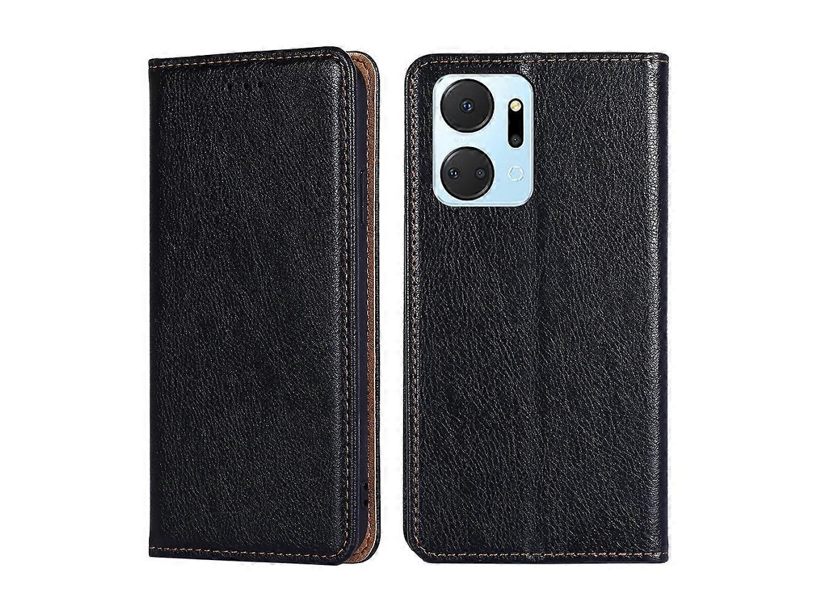 Capa De Celular Em Couro Magnético For Honor X7a Com Acabamento Em Óleo Brilhante E Cor Sólida.