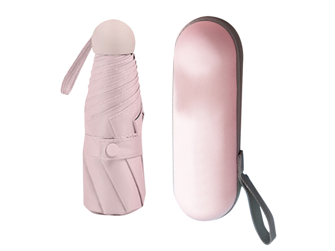 Guarda chuva Cápsula Mini de Bolso Uv Resistente 5 Seções 8 Lados Rosa