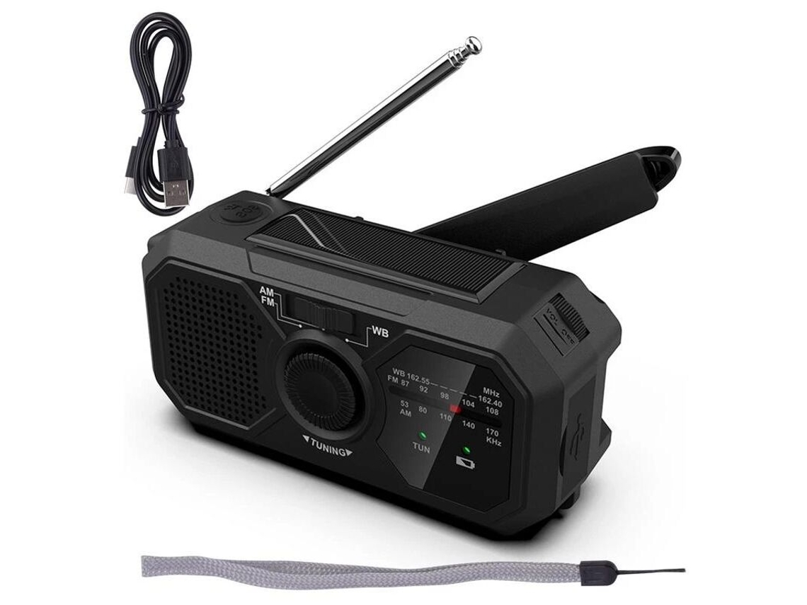 Rádio Portátil com Lanterna para Campismo, Carregamento Solar, Retrátil AQUAFORGE