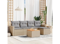 Vidaxl 6 Pcs Conjunto De Sofás P/ Jardim Com Almofadões Vime Pe Bege